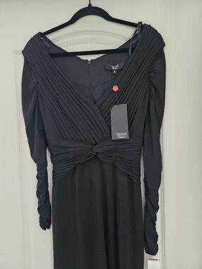 Tadashi Collection Black Long-Sleeve Pleated Twist-Waist Dress
